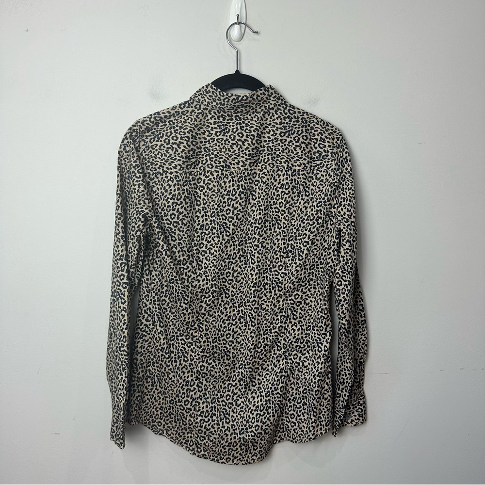 Jcrew Leopard Print Button Up Shirt Tan Black Cotton Long Sleeve Animal Mobwife - Picture 2 of 7